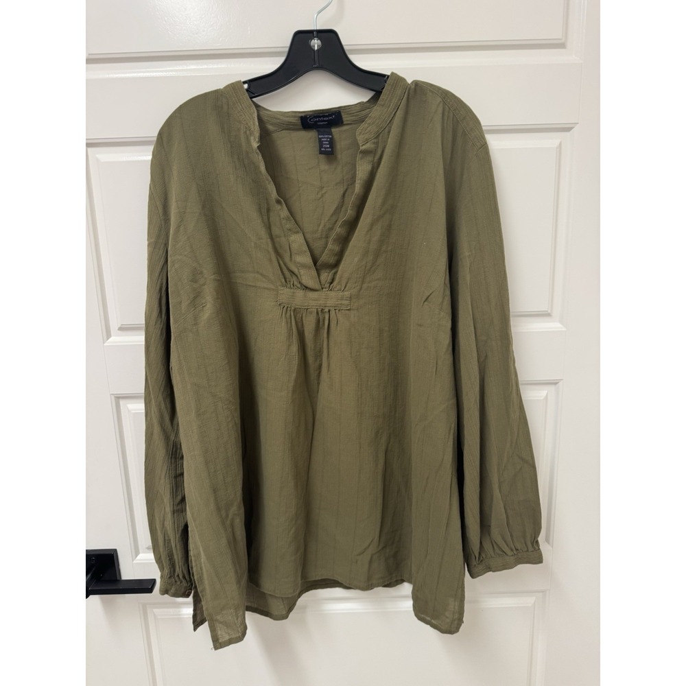 Context Woman Olive Green Cotton Gauzy Tunic Top Blouse Plus Size 20W